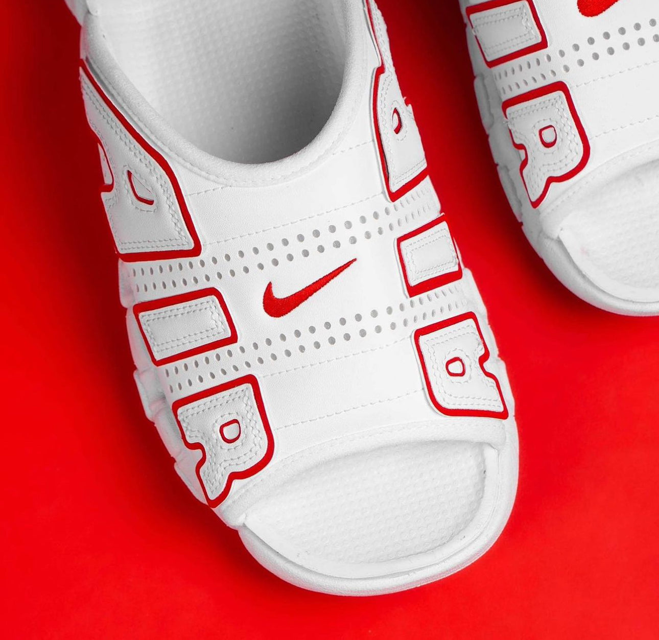 Air More Uptempo Slide “ White University Red “