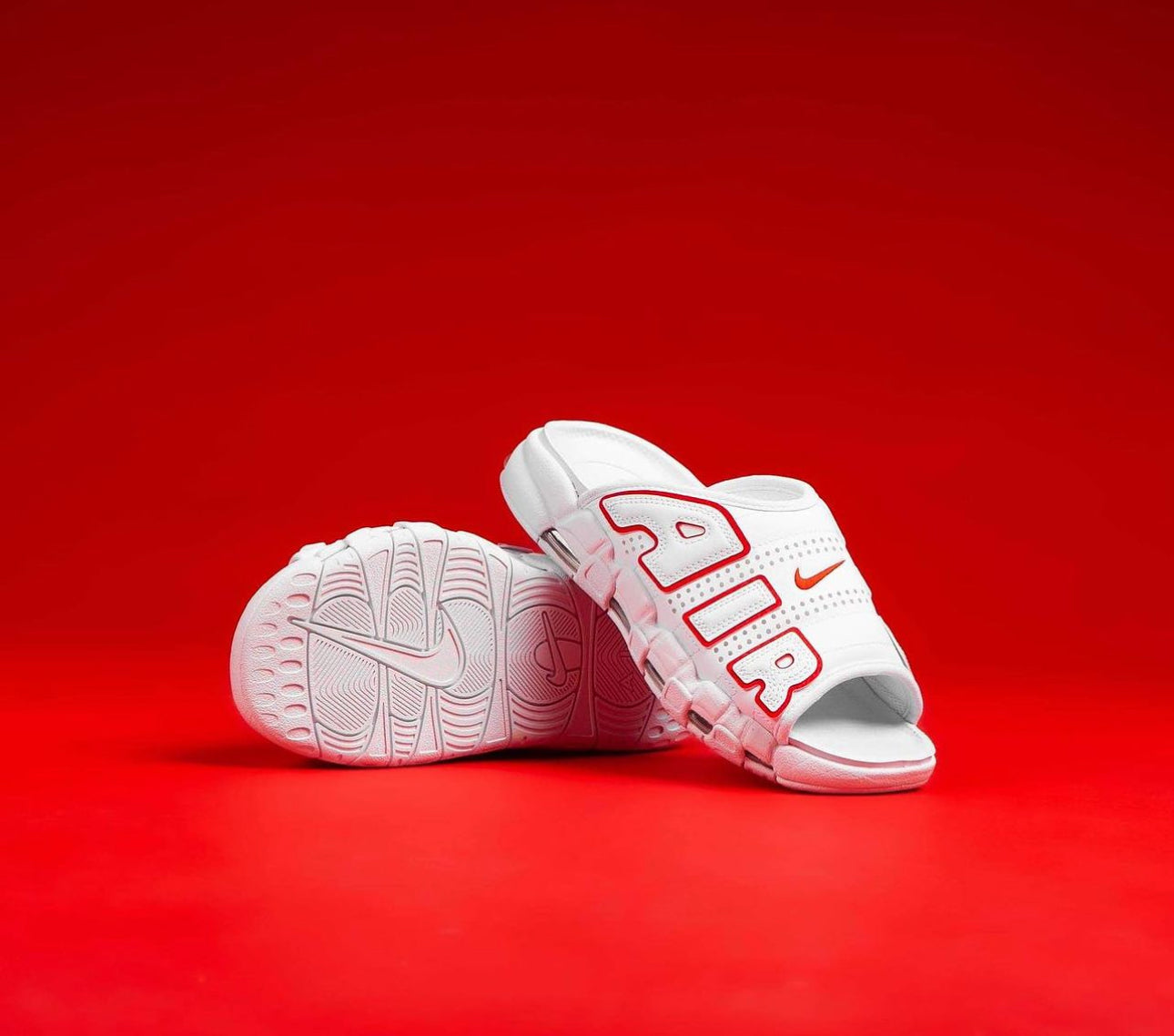 Air More Uptempo Slide “ White University Red “