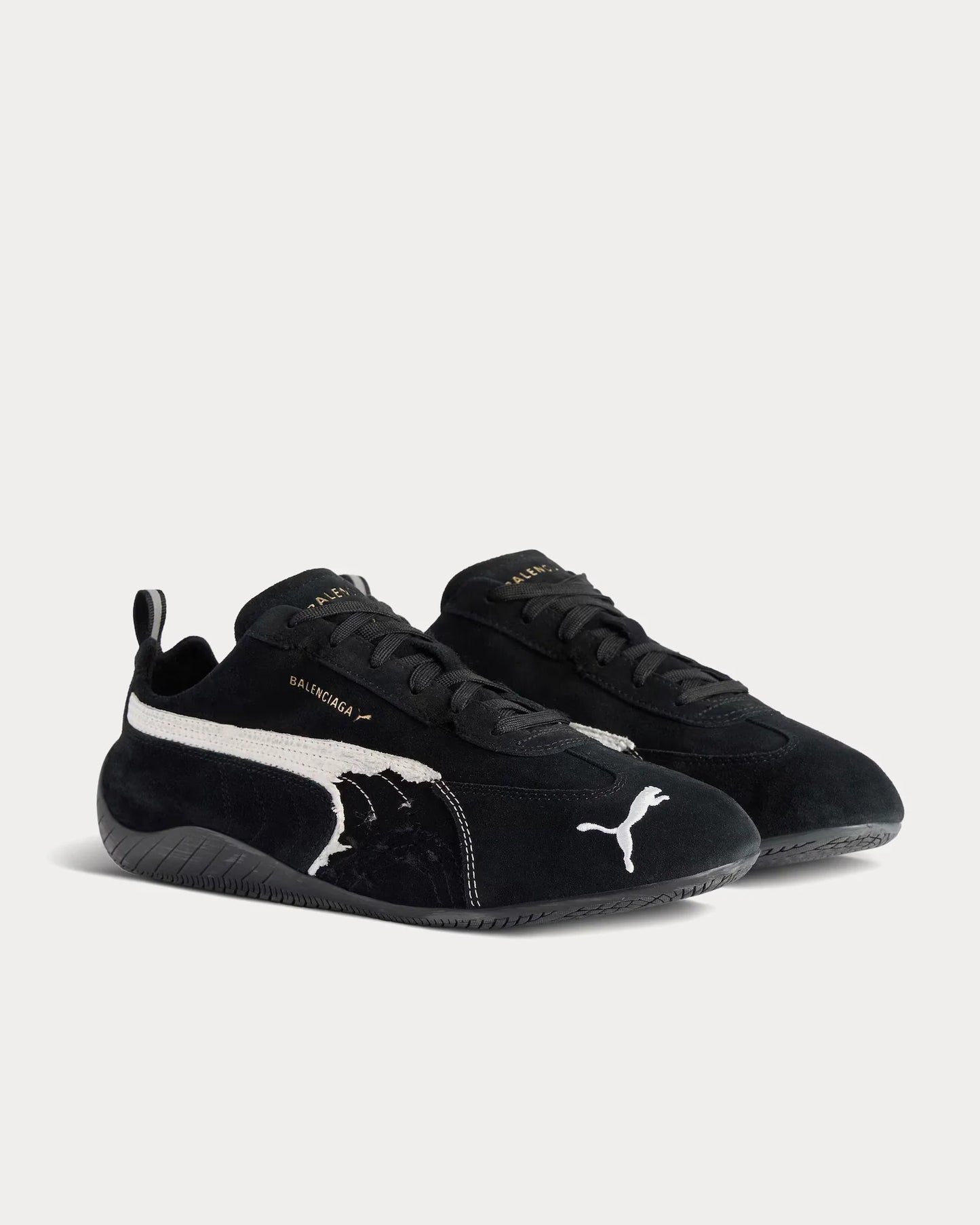 BalenciagaXPuma Speedcat Suede Distressed Black White